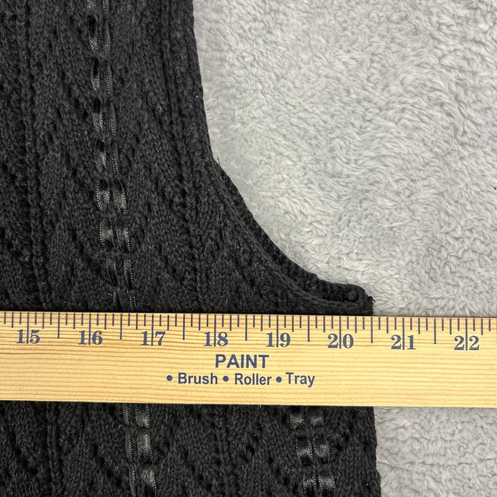 Vintage Susan Bristol  Sweater Vest Black Appliquéd Ribbon Floral Open Knit READ - Picture 4 of 8